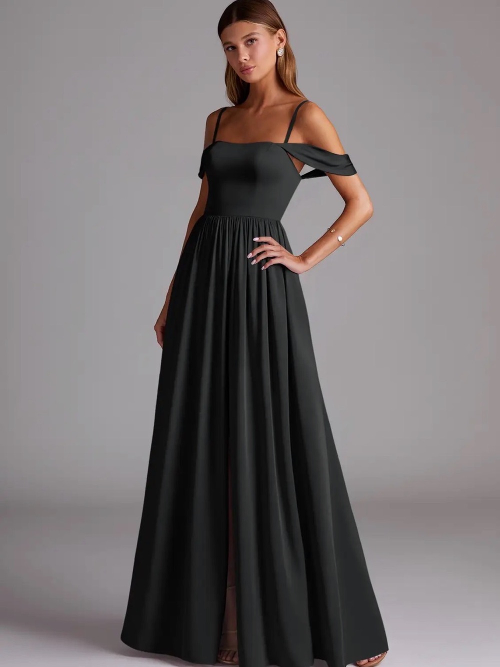 Azazie Calianna Black Stretch Satin Bridesmaid Dress